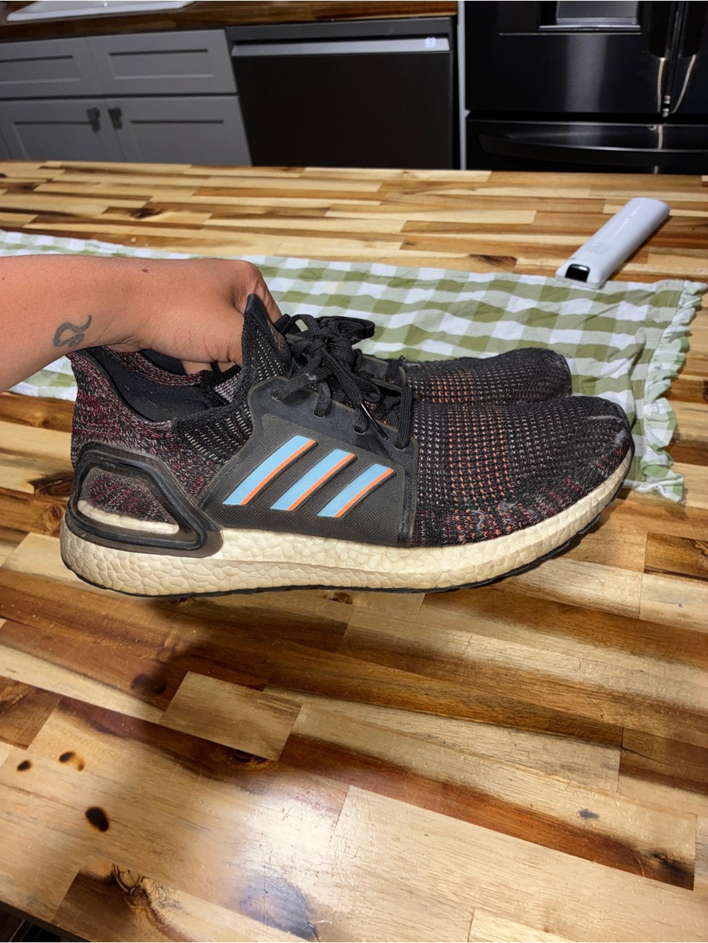 adidas OST Black Knit Running Shoes with Blue and Orange Stripes